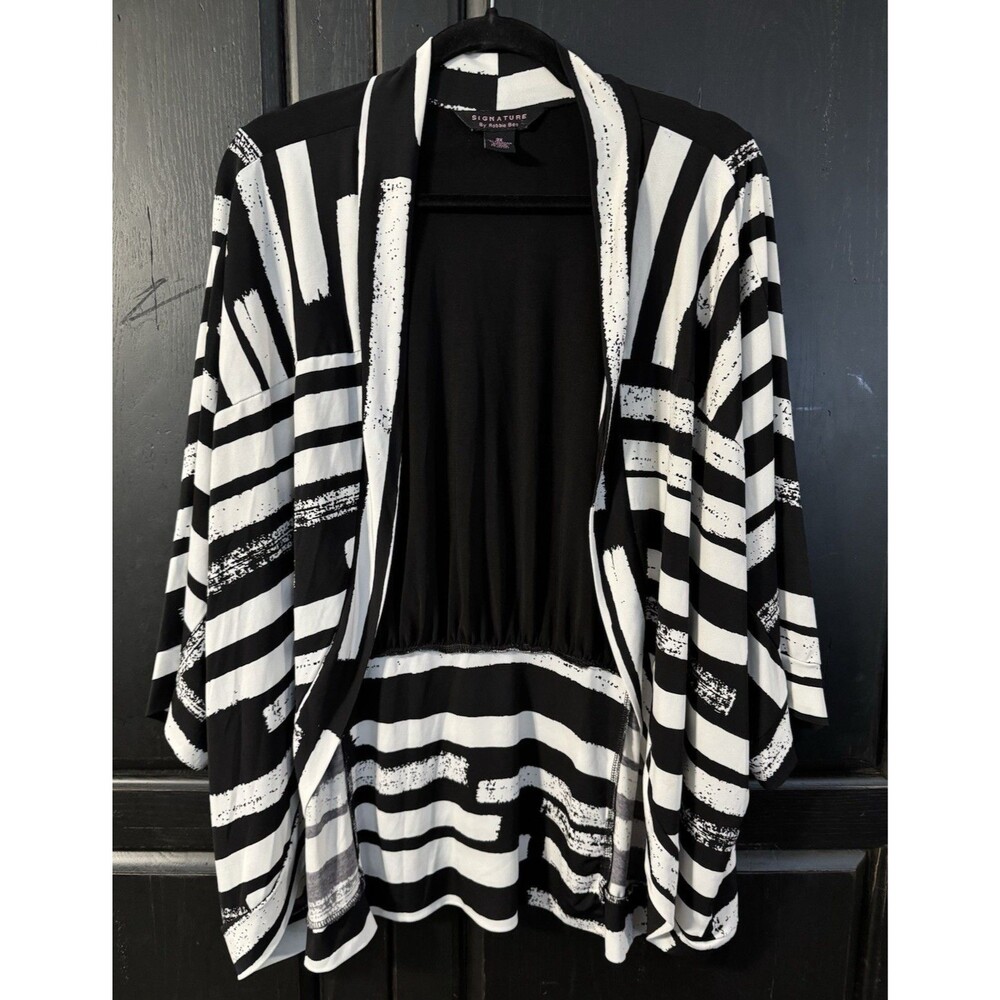 Signature by Robbie Bee Black White Striped Knit Cardigan Top 2PC Set 3X